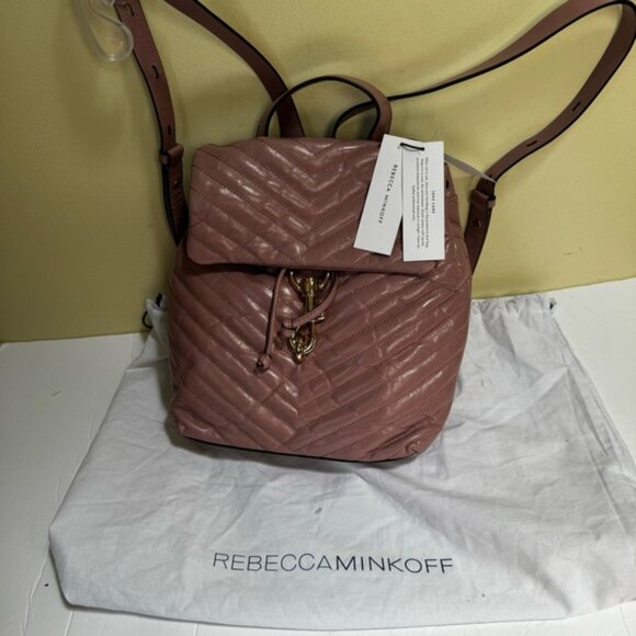 Rebecca Minkoff NEW Edie Flap Quilted Leather  Backpack Bag Tote Rare Pink Gold - Picture 2 of 16